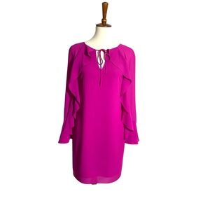 Belle Badgley Mischka Ruffle Shift Dress in Magenta Size 2